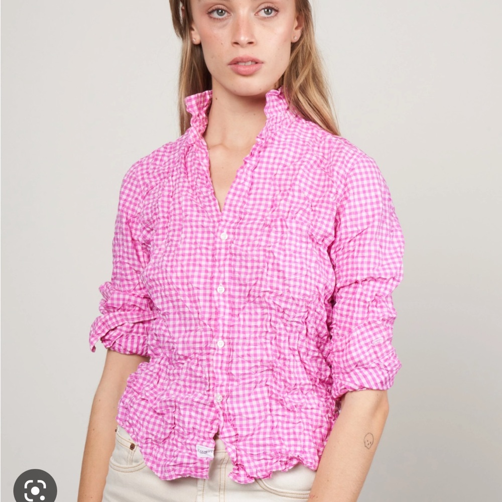 FRANK & EILEEN Pink Linen Gingham "Barry" Top
